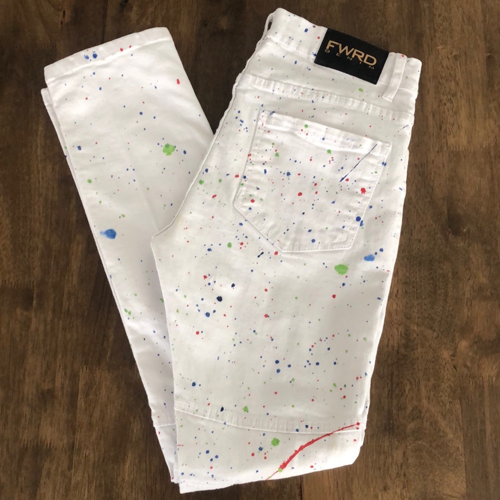 FWRD Denim Paint Splatter White Skinny Jeans